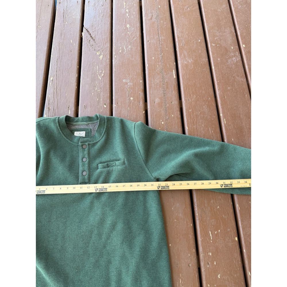 LL Bean Katahdin Iron Works Henley Fleece Lined Waffle Knit Green XLT 298104 - Picture 5 of 8